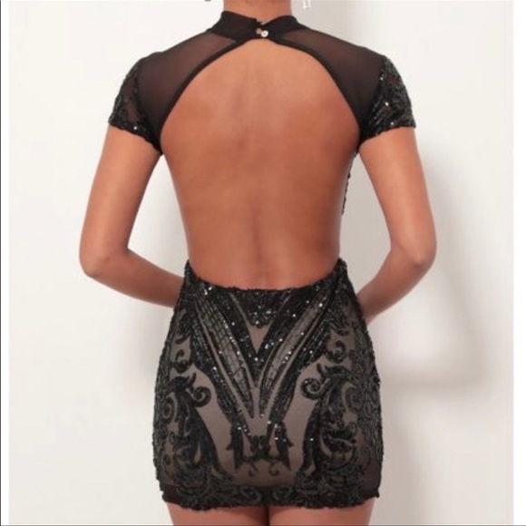 NWOT Lucy in the Sky Black Multi Sequin Open Back Mini Dress Size Medium - Picture 7 of 9